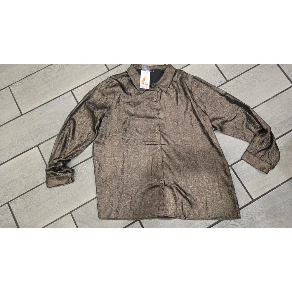PrettyGarden Metallic Bronze Button Down Shirt Long Sleeve XXL New